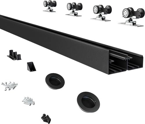 JUBEST Heavy Duty Sliding Closet Door Track_systemChristian Aluminum 122cm Fit 3.5cm to 4.4cm Door Thickness, Quiet, Smooth, Black