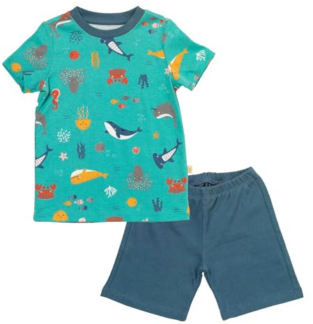 SCHLUMMERSACK Kinder Schlafanzug Jungen kurz Meerestiere Größe 134 8-9 Jahre | Schlafanzüge für Jungen zweiteilig Kinder Pijamas Jungs | Schlafanzug Jungen Set - Pyjama Kinder Baumwolle