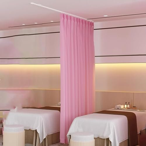 Raumteiler Trennwand, Paravent Raumtrenner Rosa Schönheitssalon Betten-Trennvorhänge, Flexibel Austauschbar Raumteiler-Bildschirm mit U-förmiger Stützschiene, An Der Wand Montiert Sichtschutzwand ( Co