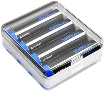 [3600mAh] Pack de 4 Piles pour Batterie supérieure Plate de 3.7v à Dessus Plat avec, Batterie Plate Rechargeable pour Lampe de Poche Appareil Photo, Lampe Frontale (IB-65O)