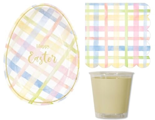 SET 34 PZ - COORDINATO tavolo PASQUA - Happy Easter - con scritta Happy Easter oro Lucido - Kit Festa MONOUSO per 8 Ospiti - addobbo decoro tavola PASQUALE - servizio di Pasqua