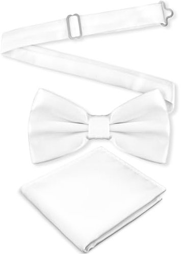 Bremorou Nœud papillon blanc pour homme - Aspect soie - Couleur unie - Réglable - Noble - Fait à la main - Double pli - Pré-noué - Pour mariage et fête, Blanc.