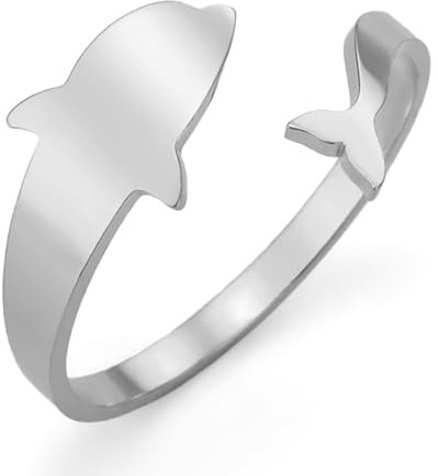 TEAMER Delphin Halskette Resizable Delfin Ring Edelstahl Niedlich springen Delfin Anhänger Delphin Liebhaber Boho Sommer Meer Schmuck Für Frauen Männer, 15 * 22.5mm, Edelstahl, Nicht zutreffend.