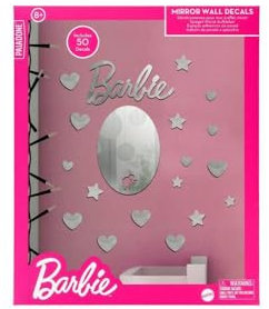 Paladone Adhesivos de Espejo Oficiales licenciados por Mattel de Barbie, decoración de Dormitorio con Corazones y Estrellas y Regalo para niñas, muñeca Barbie y Accesorio de habitación