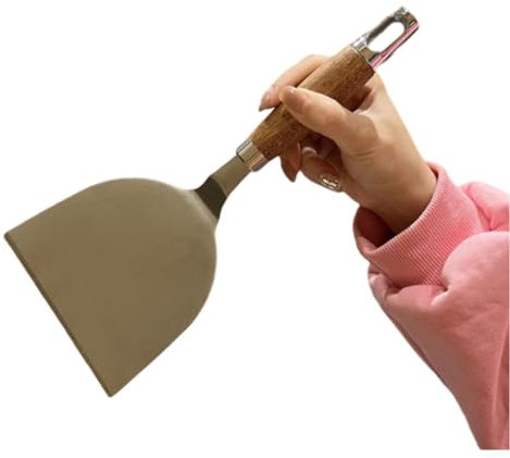 Pelle à œufs au plat antiadhésive, spatule de cuisson en acier inoxydable, pelle à pizza, crêpes, bœuf, manche en bois (demi-cercle M)