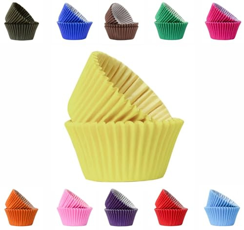 Moldes vibrantes y coloridos para hornear cupcakes, de papel a prueba de grasa, 50 mm (50 unidades, amarillo)