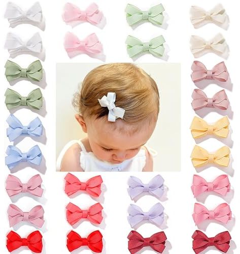 Feine Haarspangen für Babys, Mädchen, handgefertigt, für Babys, feines Haar, Mini-Ripsband, Haarschleifen, Haarspangen, Haarschmuck für Babys, Mädchen, Neugeborene, Kleinkinder, 28 Stück