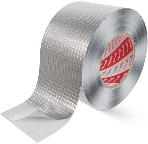POPPSTAR Ruban Adhésif Aluminium (50m x 72mm) Renforcé par Fibre de Verre pour Isolation & Tuyauteries, Résistant à la Chaleur & Barrière contre Vapeur