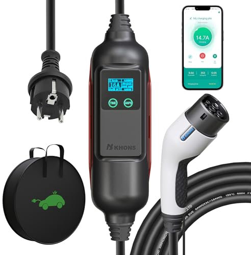Youwoauto Chargeur Voiture Electrique 3,7KW EV Chargeur Type 2, Cable Recharge Voiture Electrique avec Courant Commutable (6-16A) Contrôle APP Wallbox Compatible avec la IEC 62196 Schuko IP65