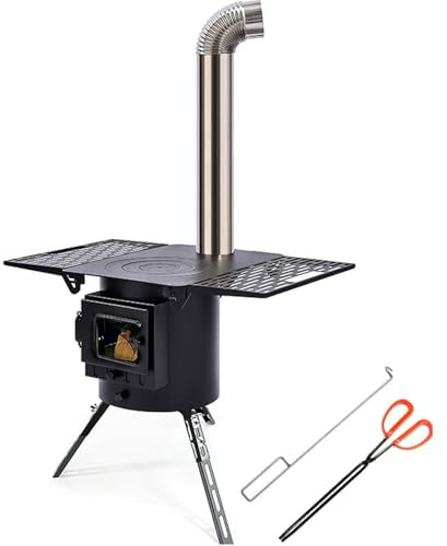 SHANGDAOYU Holzofen, Outdoor-Holzofen, Multifunktionale Klappplatte, Klappbare Beine, Feuersichtscheibe, Mit Kostenloser Ascheauffangbox, Zum Zelten, Kochen, for Die Terrasse