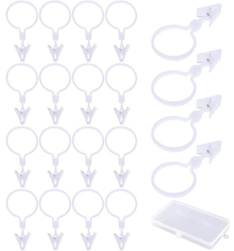 WOLMIK Plastic Shower Curtain Rings with Clips, Shower curtain Clips for Bathroom Shower Window Rod, Window Hanging Clips Curtain Pole Rings for Home Bathroom Shower Curtain Photo Decors (20 Pack)