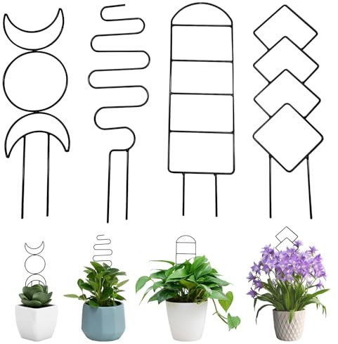 4 Stück Pflanzenstütze Rankhilfe Zimmerpflanzen, Garten Metall Rankgitter, Pflanzenhalter für Kletterpflanzen Rankenhilfe, für Pflanzen, Gemüse, Früchte, Blumen (A)