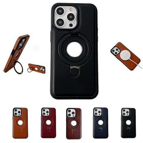 BnMvF Leonaw Leather Phone Case for iPhone, Full Coverage Shockproof Magnetic Holder with Stand (Black)