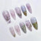 GlamRays 24 Stück Flower Press on Nails Medium Almond Fake Nails, Farbenfrohe Frühlingsblumen Falsche Nägel mit 3D Perlen Schleife Design, Nude Pinkem Gradienten Aufkleber Nägel