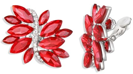 EVER FAITH Art Deco Marquise Rhinestone Crystal Cluster Leaf Wedding Bridal Clip-on Stud Statement Earrings for Women Brides Prom