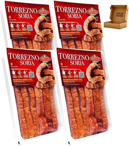 Torreznos de Soria Preparados - Envío 24 h - Listo para Freir -Panceta Semicurada y Adobada- Fácil de preparar. Medalla de Oro -Seleccionados por Cosecha Privada (4 x Pack 400g)