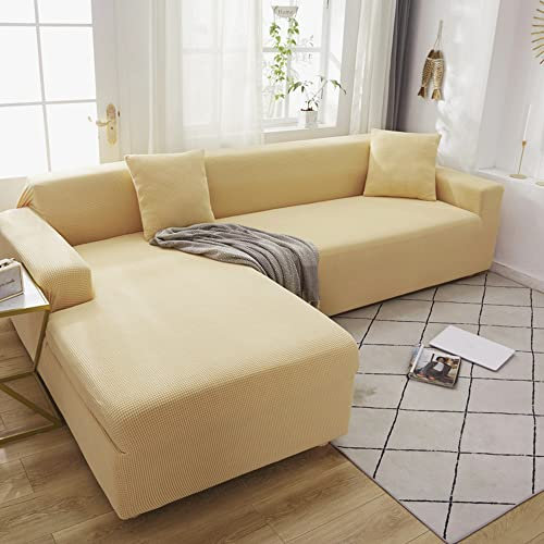 Wasserdichte elastische Sofabezüge für Leder-Sofas in L-Form, weich und bequem, Couchbezug, vollständiger Schutz, geeignet für die meisten 4-Sitzer-Sofas (230300 cm), Beige