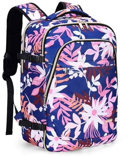 Lekespring Große Rucksack Handgepäck für Damen, 17 Zoll Laptop Rucksack Reiserucksack Business Rucksack mit 6 Teilige Kleidertaschen für Urlaub Business Arbeit Reisen, Große Blume