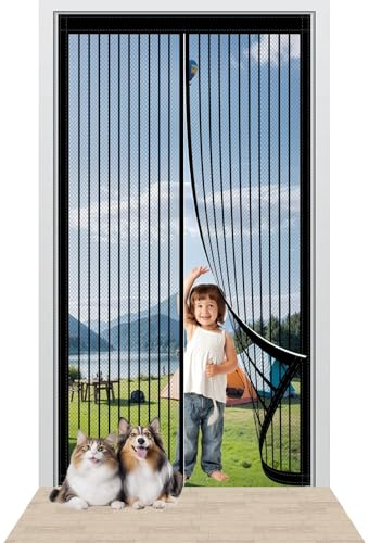 Fliegengitter Balkontür Magnet 98 x 217 cm Stärkere Magneten Insektenschutz Vorhang Ohne Bohren Einfache Installation für Holz/Aluminium Türen Und Balkon, Schwarz