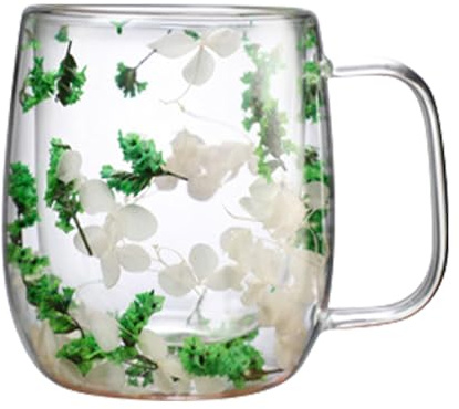 Tazas Té de Vidrio - Flores Secas Tazas Café Vidrio de Doble Pared - Decoraciones Flores Secas Atemporales,Aislada Resistente Al Calor para Mejor Amiga,profesora,mamá,regalo para El Hogar(250/390 Ml)