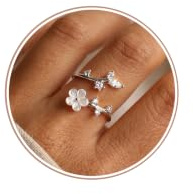 CASSIECA Ring Damen Blumen Ringe für Damen Ringe Gold Silber Wasserfest | 14K Vergold Verstellbar Blumen Ring Damen Wasserfest Hypoallergen Ringe Silber Gold mit Zirkonia Schmuck Geschenk für Damen