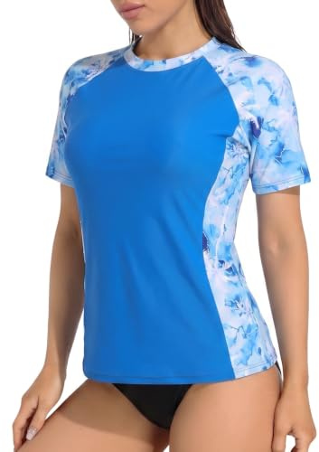 Charmo Rash Vest Women UPF 50+ Short Sleeve Beach Swim Top | Quick Dry, Lightweight, Sun Protection, Breathable, 4 Way Stretch, Floral, Running,Surfing