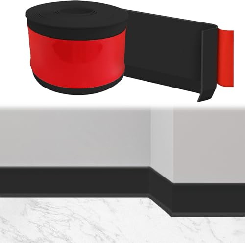 Weichsockelleiste Selbstklebend PVC, Schwarz Sockelleiste Selbstklebend 10cm x 5m, Fussleisten Selbstklebend Küchenabschlussleiste, Flexible Skirting Board Trim für Küche, Bad und Wohnzimmer