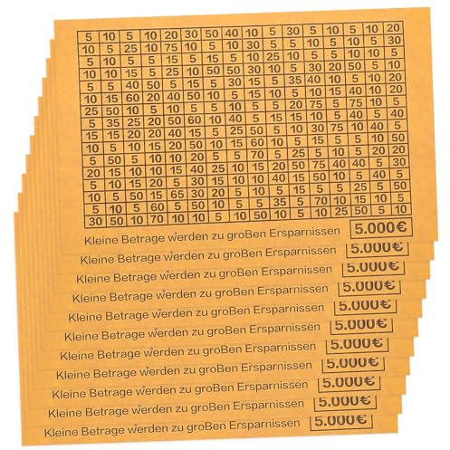 LRXIYODE Zahlen Aufkleber Für Spardose 20 Blätter Sparbox Aufkleber Für Euro Challenge Box DIY Zielaufkleber Zum Markieren Von Finanzzielen Und Budgetplanung