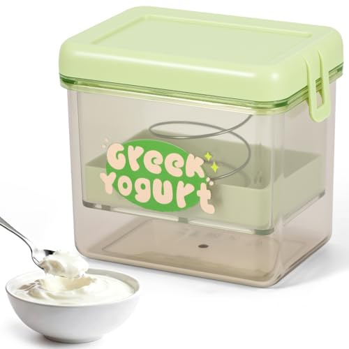 Palmcee Yogurt Maker Strainer, 1000ML Yogurt Strainer 225 Mesh Fine Holes, Fine Filter with Lid Versatile Transparent Juice Filter for Thick Greek Yogurts Soybean Milk (Green)