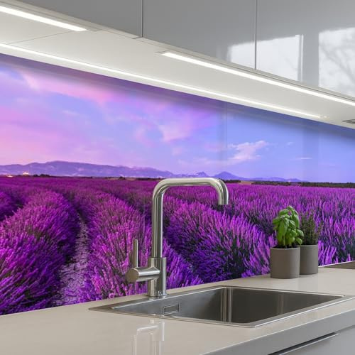 KitchenYeah© Spritzschutz Küchenrückwand Küche Abwaschbar Selbstklebend | 60x250 cm - Küchenwand Küchenfront Küchen Rückenwand Wandschutz Lavendel - Lila - Blumen - Natur