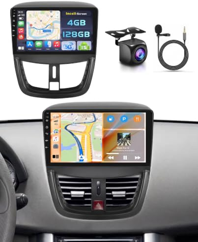 Ohradio 4G+128G Android 15 Radio Coche Peugeot 207 2009-2013 9 CarPlay | Android Auto Inalámbrico. BT. GPS. WiFi. FM/RDS. Cámara+MIC. Incell Touchscreen