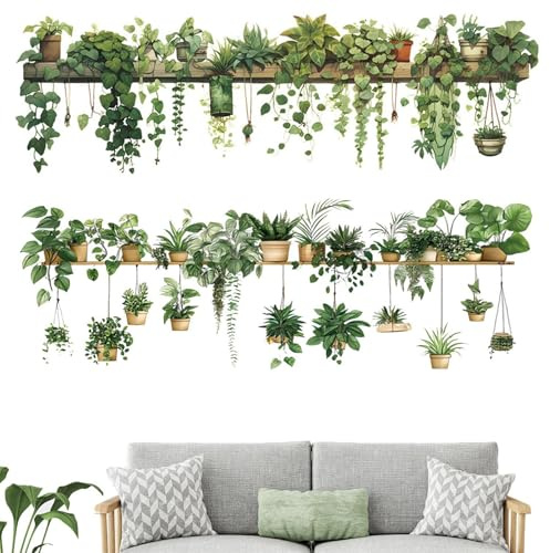 USHXVG 2 Sets Of Green Plant Wall Stickers, Home Decoration Stickers, Artistic Personality Accessories, Easy To Paste, Suitable For Bedrooms And Restaurants.