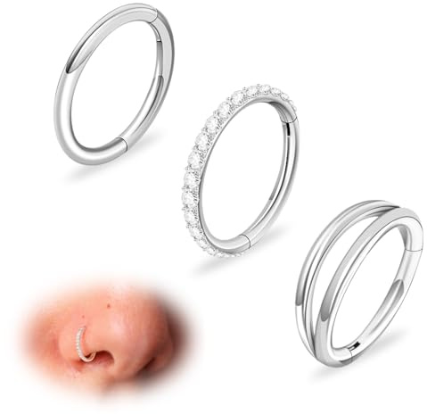 Sweetkiki Nasenpiercing Ring, 18G Nasenring Gold Dünn Nasenpiercing Silber Chirurgenstahl Hypoallergen Tragus Septum Piercing Zirkonia Nostril Piercing Nasenring Ohrringe für Damen Herren 8mm