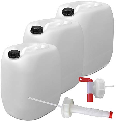 3 x 30L Bidon avec couvercle + Extra Robinet pour l'eau potable – Naturel