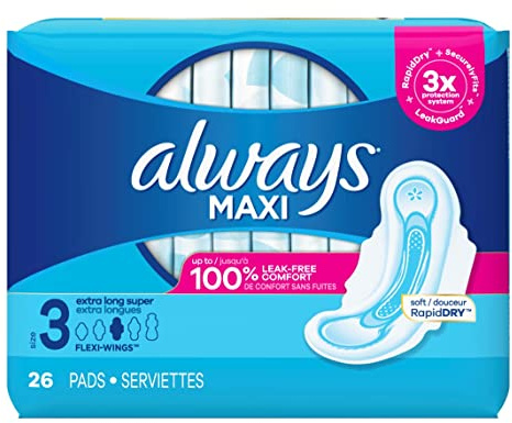 Always Pads Maxi Extra-Long Size 3-26 Count Super (2 Pack)