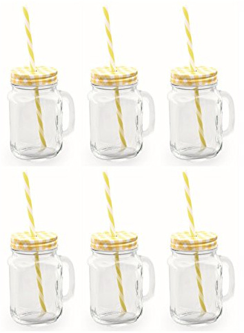 Trinkglas mit Deckel und wiederverwendbarem Trinkhalm (gelb)