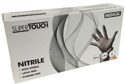 Supertouch® Black Nitrile Disposable Gloves Powder Free Tattoo Tattooist Valeting Mechanic (Small, 1 Box (100 Gloves))