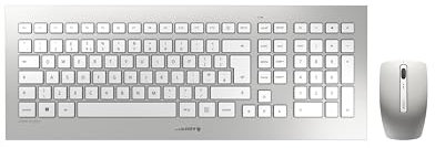 CHERRY DW 8000, Pack de Teclado y Ratón Inalámbricos, Distribución de Teclado Español (QWERTY), Funciona con Pilas, Teclado Ultraplano, Ratón de 3 Botones con Sensor de Infrarrojos, Blanco/Plateado