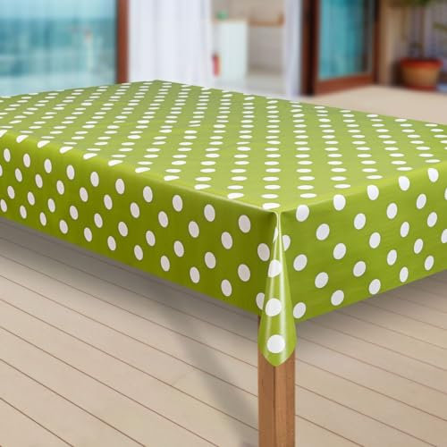 laro Wachstuch-Tischdecke Abwaschbar Garten-Tischdecke Wachstischdecke PVC Plastik-Tischdecken Eckig Meterware Wasserabweisend Abwischbar G07, Muster:Punkte grün, Größe:80x80 cm