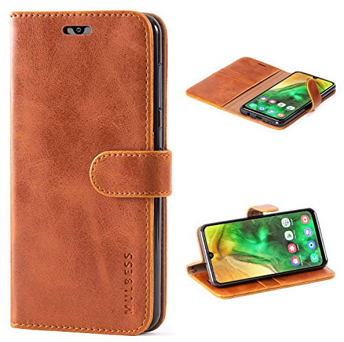 Mulbess Handyhülle für Samsung Galaxy A50 Hülle, Leder Flip Case Schutzhülle für Samsung Galaxy A50 / A30s / A50s Tasche, Cognac Braun