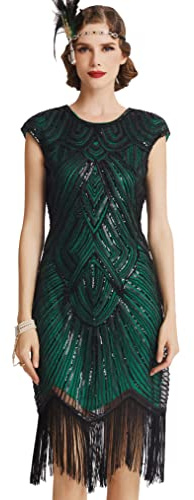 BABEYOND Damen Kleid voller Pailletten 20er Stil Runder Ausschnitt Inspiriert von Great Gatsby Kostüm Kleid