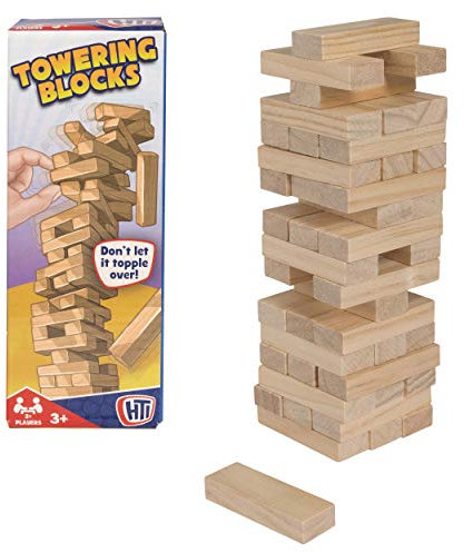 HTI Toys Traditionelle Spiele Holzklötze Tumbling Tower Block Familienspiel | Tolle Familienspaß Unterhaltung für Kinder Erwachsene Jungen & Mädchen Geeignet für 3 Jahre +
