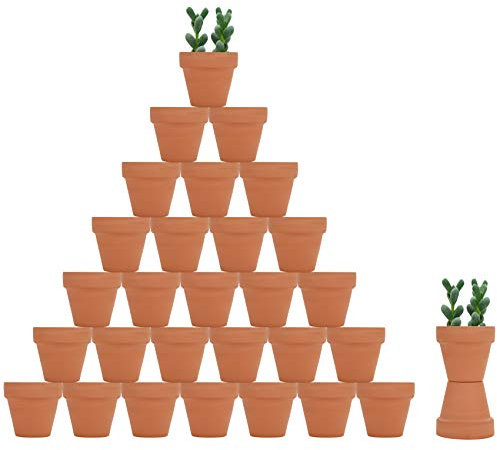 Becory Lot de 32 Mini Pots de Fleurs en Terre Cuite de 5,1 cm pour Plantes succulentes, Loisirs créatifs, Mariage - avec Trou de Drainage