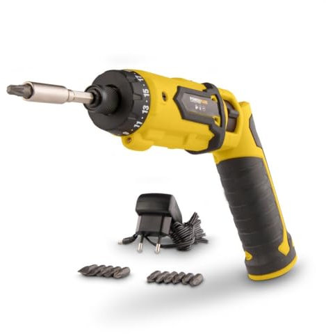 POWER plus Akkuschrauber POWX00410-4V Li-Ion elektrischer Schraubendreher mit 4 Nm, Akku Schrauber mit magnetischem Bithalter Typ HEX - Elektro Schraubenzieher - Electric Screwdriver