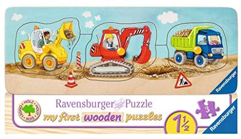 Ravensburger Kinderpuzzle - 03066 Die kleine Baustelle - My First Wooden Puzzle mit 3 Teilen - Puzzle für Kinder ab 1,5 Jahren - Holzpuzzle