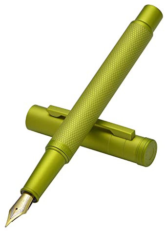 Hongdian Mustard Yellow Forest Fountain Pen Bent Nib Calligraphy Fude Pen, Classic Design with Converter and Metal Gift Box Set