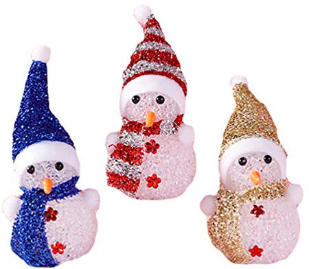 SOLUSTRE 3 Stücke LED Schneemann Figur Nachtlicht Kristall Acryl Dekofigur Weihnachtsfiguren Weihnachtsdeko Beleuchtung Weihnachten Beleuchtet Tischdeko für Xmas Deko Kinder (Zufällig)
