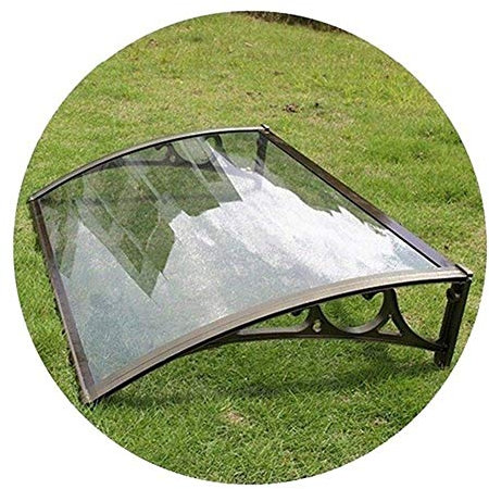 SSB Vordach für Tür, Veranda, Fenster, Garten, Terrasse, Veranda, Vorzelt, wetterfest, mehrere Größen und Farben (Farbe: transparent + champagnerfarbene Halterung, Größe: 80 x 100 cm)