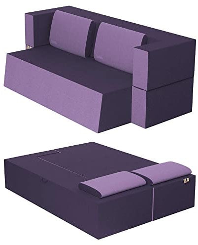 Baldiflex Divano Letto 2 Posti Modello Praticho in Poliuretano e Memory Foam, Rivestimento Sfoderabile e Lavabile, Colore Viola
