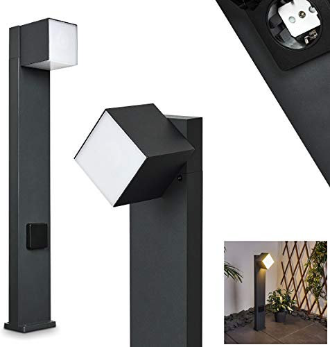 LED Außenwegeleuchte Swanek, Wegebeleuchtung aus Metall in Antharzit/Weiß, LED 12 Watt, um 350° drehbar, Außenlampe mit Steckdose u. Tag/Nacht Sensor, 3000 Kelvin, 600 Lumen